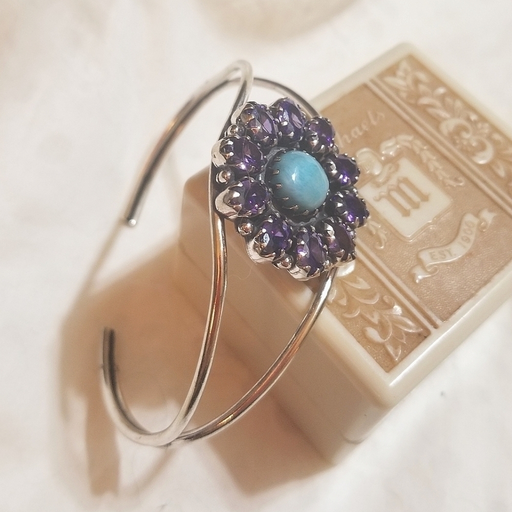 20.91 Carats! TANZANITE LARIMAR Sterling Bangle Bracelet Vintage - Picture 3 of 8